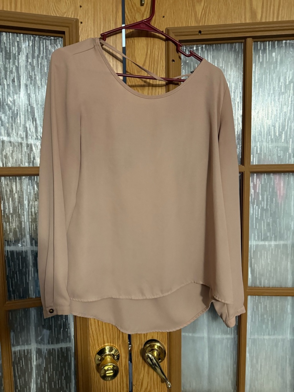 Forever 21 Taupe Scoop Neck Long Sleeve Blouse